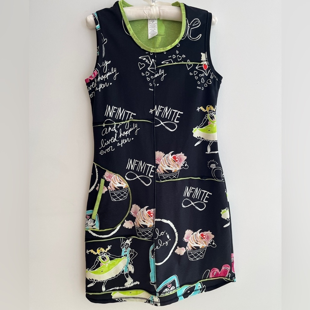DOLCEZZA Sleeveless Dress Whimsical Graphics Engagement Love Wedding Theme Artsy